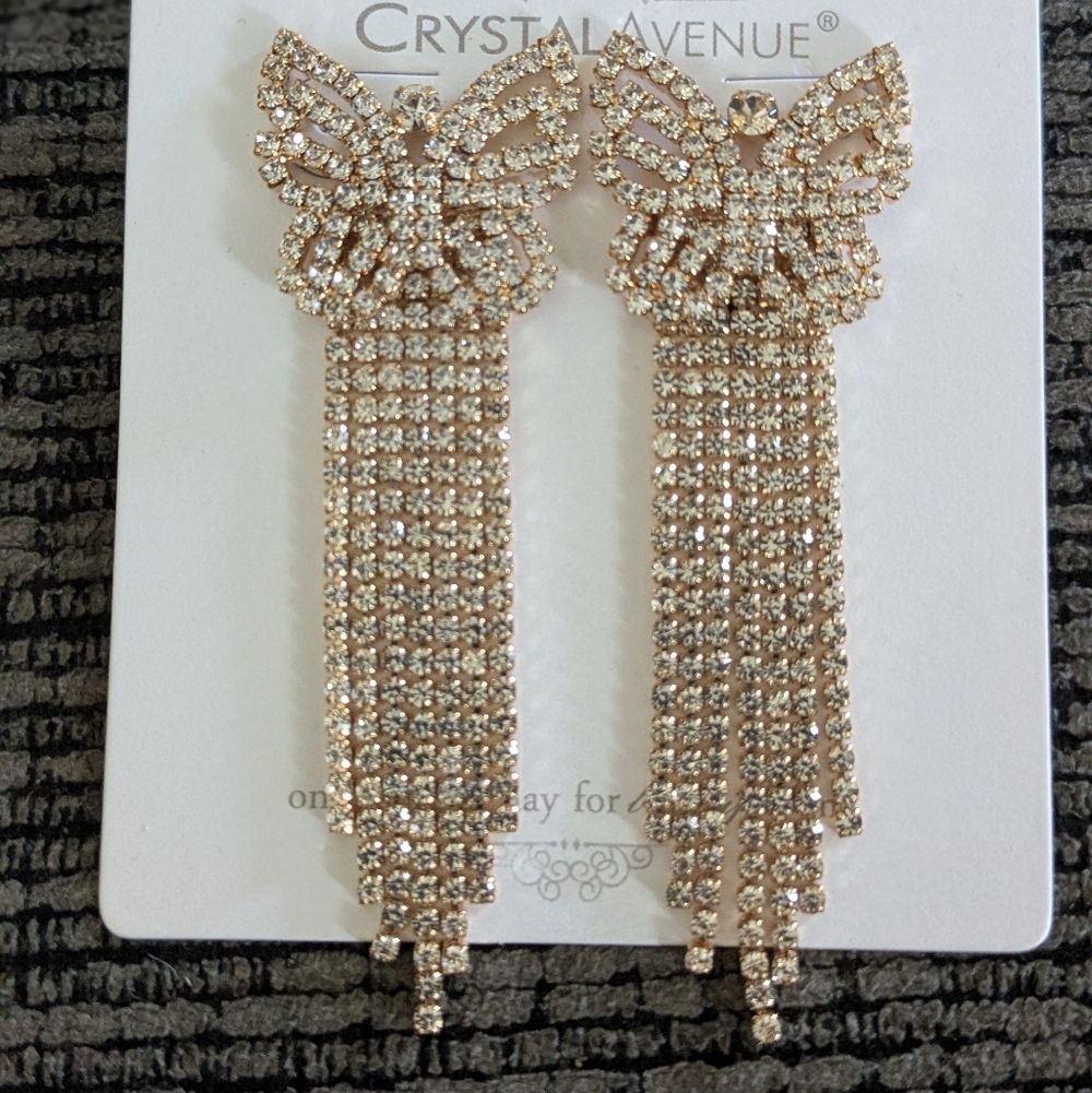 Rhinestone Pave Fringe Butterfly Stud Drop Earrings